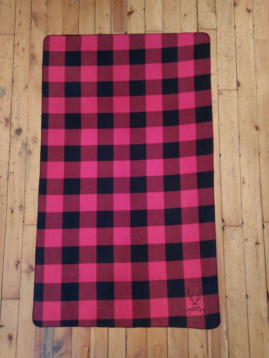 Polar Fleece Wearable Throw BLANKET Black/Red Buffalo Check (oversize print) - bustleclothing.shop