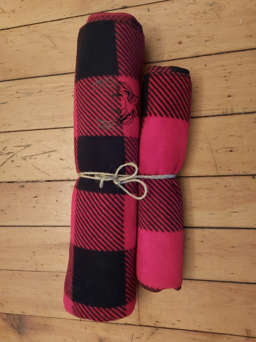 Wearable Throw Blankets with Matching Extra Long Scarf Set - Black/Red Buffalo Check (oversize print) - bustleclothing.shop