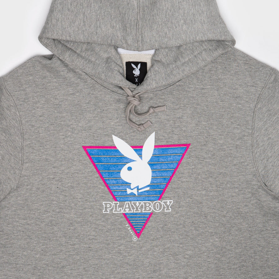 Playboy x Bustle | Collegiate | Football Practice Hoodie Short-Sleeved | Grey w Triangle Graphic - bustleclothing.shop