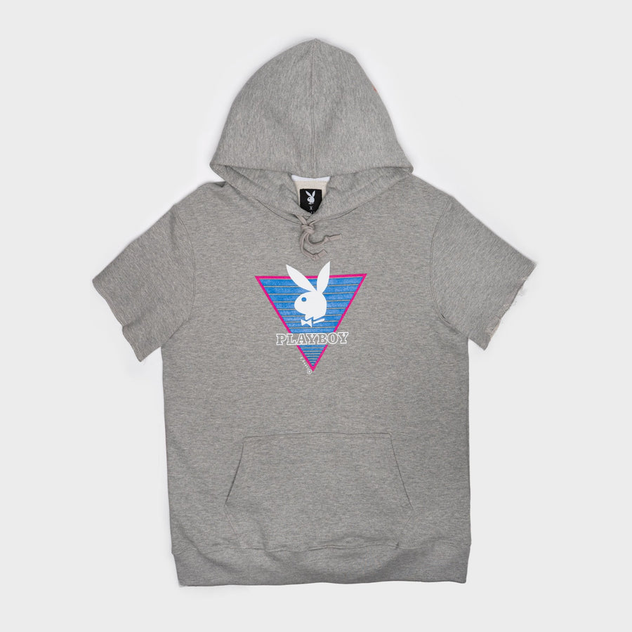 Playboy x Bustle | Collegiate | Football Practice Hoodie Short-Sleeved | Grey w Triangle Graphic - bustleclothing.shop