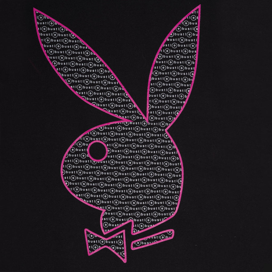 Playboy x Bustle | Millennial | Crewneck | Black w White Bustle Print + Pink Rabbit Head Outline - bustleclothing.shop